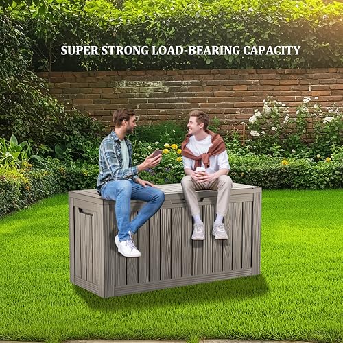 TARKARI 80 Gallon Outdoor Storage Box Waterproof, Resin Deck Boxes with Lockable Lid & UV-Resistant for Patio, Pool, Garden Furniture Cushions & Accessories, Coffee - color: Coffee, size: 80 GAL