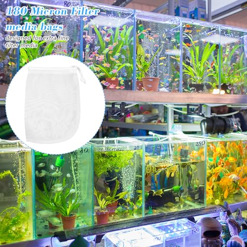 10 Pcs Fine Media Filter Bag, 180 μm 7.5 x 3.6in Aquarium Filter Bags Reusable Drawstring Mesh Media Bags for Very Fine Resins Filters Fish Tank - color: 10pcs, White
