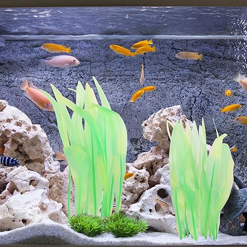 Kaiyuan Dynasty 2pc Artificial Fish Tank Plants Aquarium Decoration Plants Silicone Glowing Kelp Ornament Fish Tank Decor Aquarium Plant Aquatic Water Grass,7inch,Green - color: Green