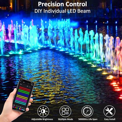 T-SUN Colored Pond Lights with APP and Remote Control – Bright LED Underwater Submersible Fountain Lights, IP68 Waterproof Landscape Spotlight for Garden Koi Pond Aquarium Fish Tank (Set of 4) - size: Set of 4