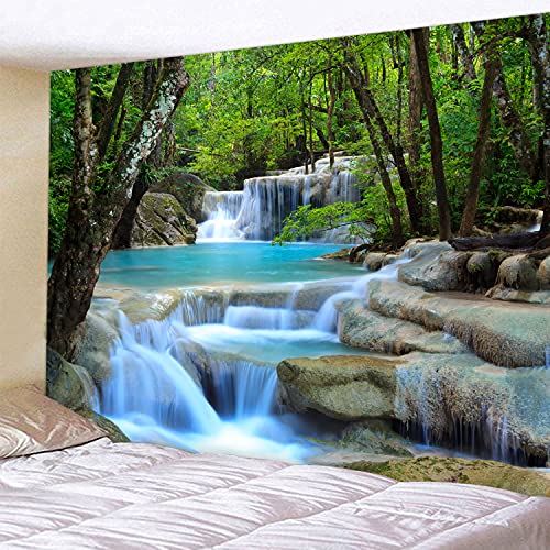 WODEJIA Forest Waterfall Fabric Tapestry Decorative Wall Art Tablecloth Bedspread Picnic Blanket Beach Throw Blanket Multifunctional for Bedroom Dormitory Living Room Hanging 59 x 51 Inches - color: Forest Waterfall Water, size: 59"L x 51"W