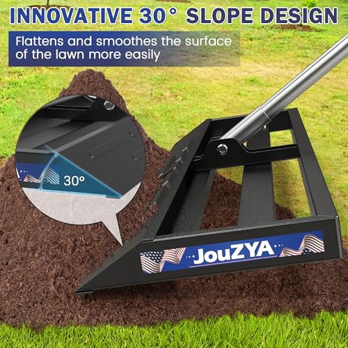 JouZYA Lawn Leveling Rake 30x10 inch, Leve Lawn Tool with Stainless Steel, Lawn Leveler 27-80" Adjustable Handle, Yard Leveling Rake Heavy-Duty for Garden, Golf Course, and Farm