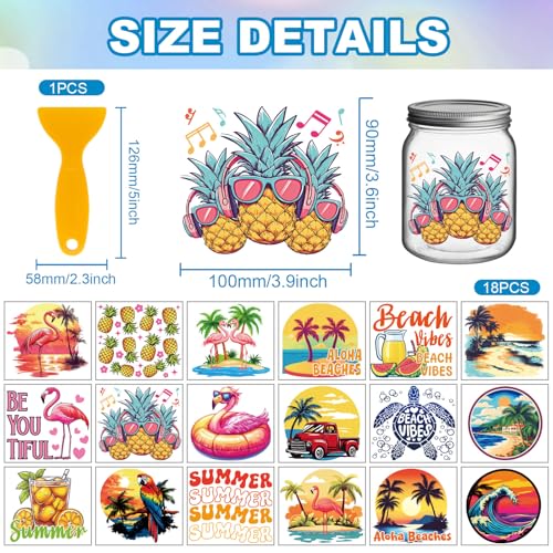 GLOBLELAND 18 Sheets Summer Flamingo Rub on Transfer 3.9x3.6inch Colorful Pineapple Vase Home Decals Sunset Turtle Cup Transfer Stickers for Furniture Vase Glass Art Crafts Decorations - style: Summer Flamingo