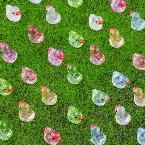 TINKRSTUFF 120PCS Mini Resin Animals Cute Colorful Glitter Tiny Ducks, Miniature Resin Figures to Hide, Little Animal Accessories Bulk for Topper Garden Dollhouse Landscape Aquarium Ornament DIY Craft - color: Colorful Glitter Ducks-120pcs