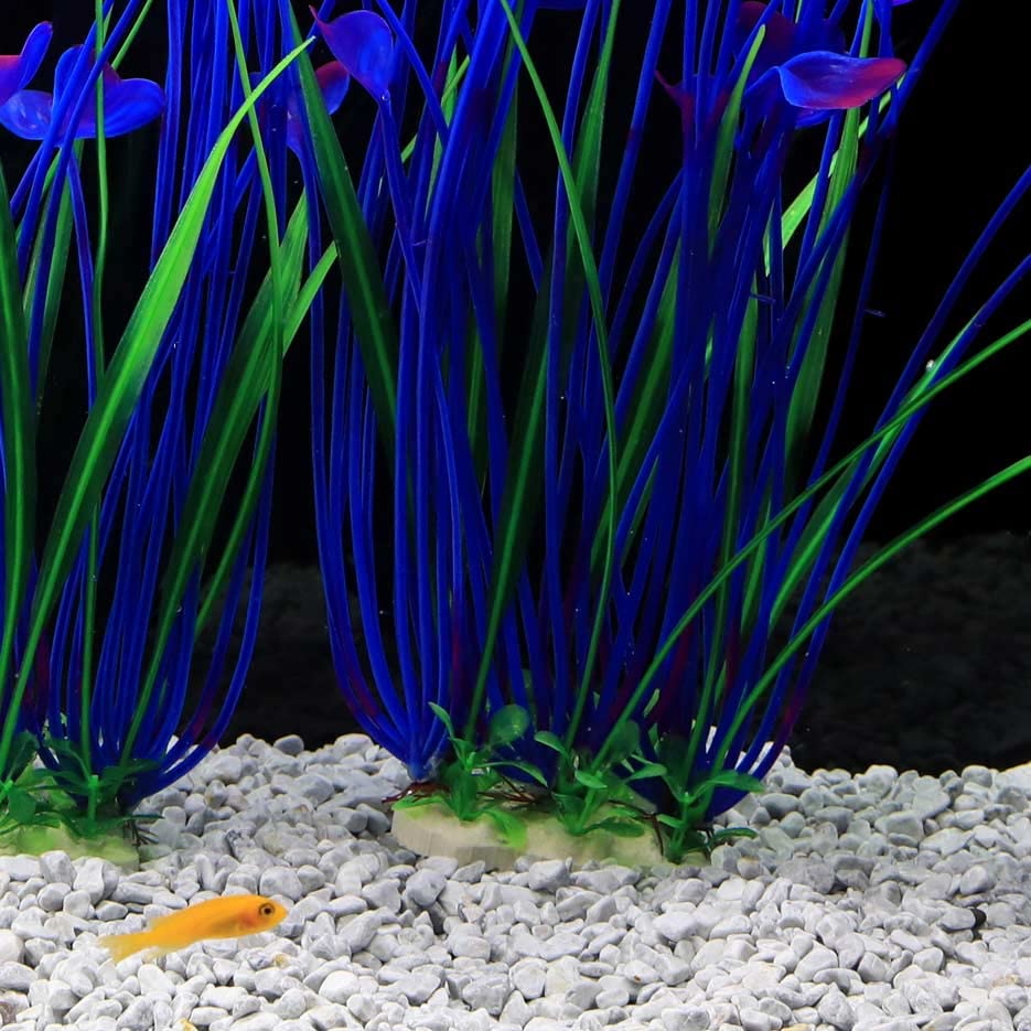 JIH Plastic Plants for Aquarium,Tall Artificial Plants for Fish Tank Decor 15.6 Inch (2 Pcs) (Purple)