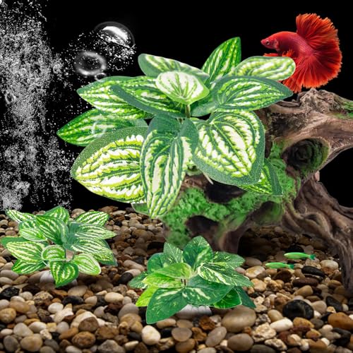 8 Pcs Fish Tank Decor，Silk Aquarium Plants Green Silk Leaf pad Hammock Artifical Driftwood cave Betta Fish Tank Accessories 7 x 2.8 x 4 inches(LxWxH)