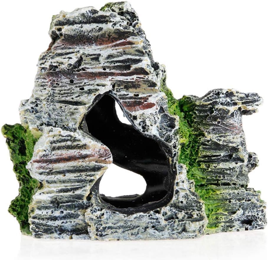 Artificial Moss Rock Aquarium Stone Cave – Resin Fish Tank Decor for Hiding and Landscaping, Small Mountain Terrain Ornament, Natural-Looking Habitat for Fish, Shrimp, and Reptiles, Desktop Decoration