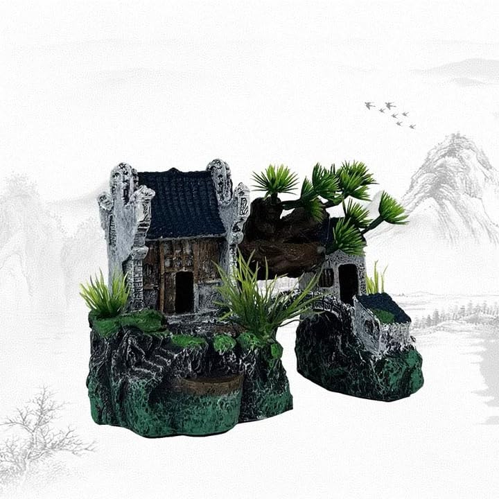 Resin Castle Decorations Chinese Landscape House Model Resin Fish Tank Decoration Traditional Castle Aquarium Ornament Simulation - color: A, size: 1.0*1.0*1.0