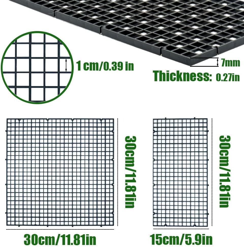 LINLAN 4 Pieces 5.9x11.8in (15X30cm) Aquarium Grid Plastic, Fish Tank Divider, Egg Crate for DIY Filtration and Bottom Protection in Aquascaping (Black-No Accessories)