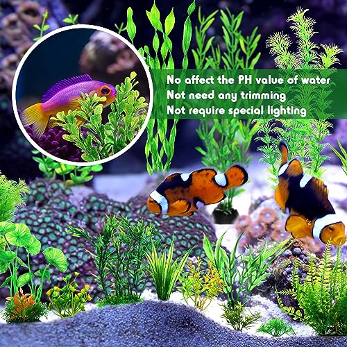 XunYee 100 Pcs Artificial Aquarium Plants, Plastic Fish Tank Decorations, 1.57 to 11.81 Inches Green Plants, Turtle Betta Accessories for Aquarium Home Office, 45 Styles