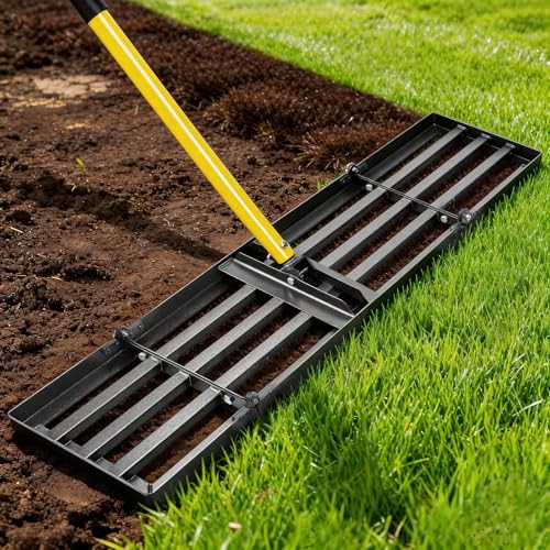 Joyhalo Lawn Leveling Rake, 48 Inch Yard Lawn Leveling for Soil with 78" Adjustable Steel Handle, Heavy Duty Effort Saving Landscape Lawn Leveler for Yard Garden Golf Course Soil Sand Dirt Grass - size: 48in