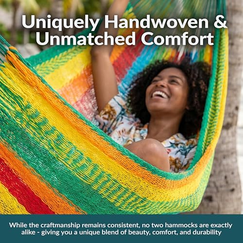 Sunnydaze Handwoven XXL Thick Cord Mayan Double Hammock for Outside - 625-Pound Capacity Heavy-Duty Outdoor Hammock - Multicolor - color: Multi-color