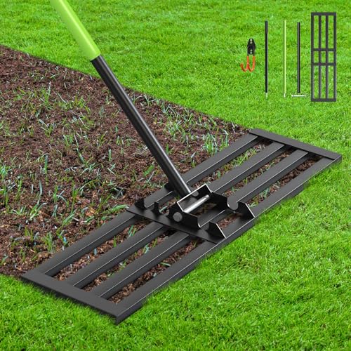 Seeutek Lawn Leveling Rake, 35” x 10” Lawn Leveler with 6.5FT Stainless Steel Handle Rakes for Lawns, 0-180° Adjustable Ground Leveler Tool for Yard, Level Soil Sand Dirt Surfaces - size: 35"*10"