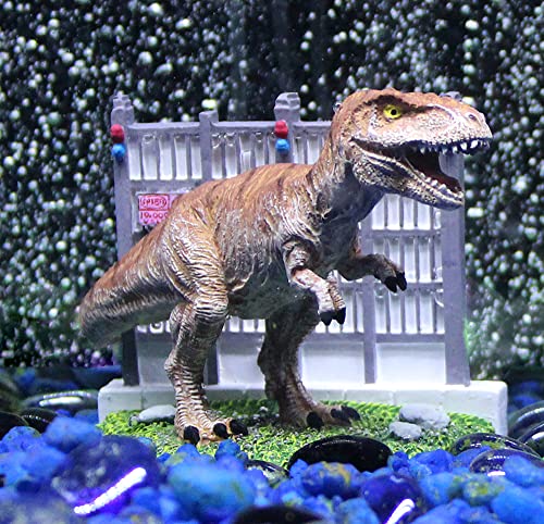 Penn-Plax Jurassic Park Officially Licensed 2-Piece Aquarium Ornament Bundle – Includes T-Rex and Park Gate Decorations – Small - style: 2-Piece Bundle