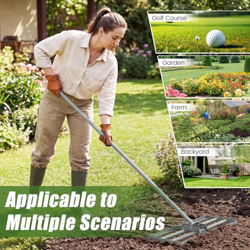 COSTWAY 30x10 Inch Lawn Leveling Rake, Soil Sand Dirt Leveling Tool, Ground Leveler for Yard, Landscape, Garden, Pasture (Silver, 30"x10") - color: Silver