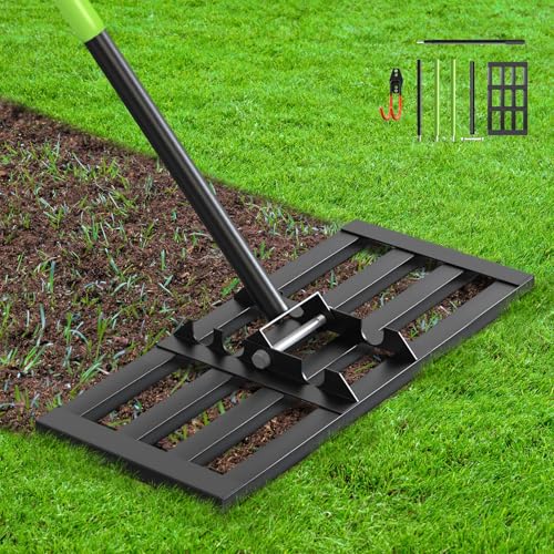 Seeutek Lawn Leveling Rake, 17” x 10” Lawn Leveler with 6.5FT Stainless Steel Handle Rakes for Lawns, 0-180° Adjustable Ground Leveler Tool for Yard, Level Soil Sand Dirt Surfaces - size: 17"*10"