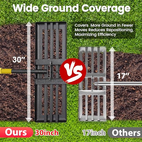 Lawn Leveling Rake - Heavy Duty 30" x 10" Lawn Leveler,Anti-Flip Edge, Adjustable 6FT Handle, Folding Plate for Yard, Soil, Sand, Topsoil,Gravel - Garden Ground Top Dressing,Landscaping tool - style: 6FT