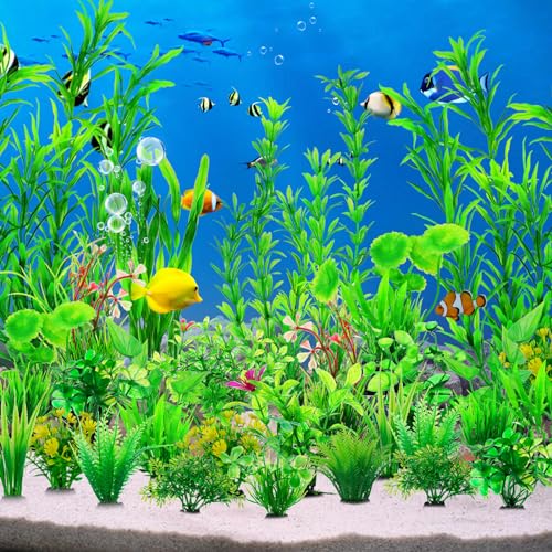 CousDUoBe 30pcs Fish Tank Accessories Aquarium Decorations Green Plants, Fish Tank Decor, Aquarium Decor Plastic Plants - size: 30Pack (2inch to 12.3inch)