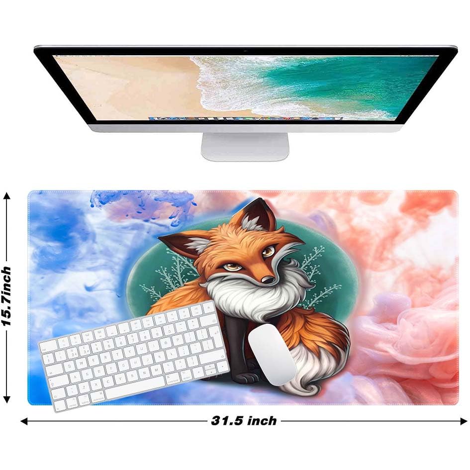 Watercolor Fox Customized Large Extended Gaming Mouse Pad with Stitched Edges and Non-Slip Rubber Base,Suitable for Office and Home Use,31.5x15.7 Inches - color: Watercolor Fox