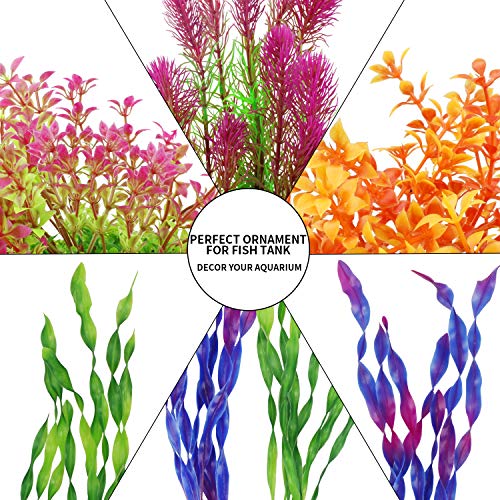 MyLifeUNIT Artificial Aquarium Plants, Plastic Fish Tank Plants for Aquarium Decorations, Pack of 7 (Style A)