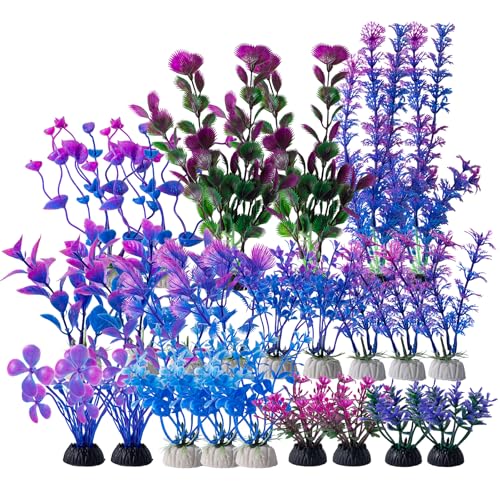 COMSUN 25 Pack Artificial Aquarium Plants, Small Size 4 inch Approximate Height Fish Tank Decorations Home Décor Plastic Light Purple - color: Light Purple