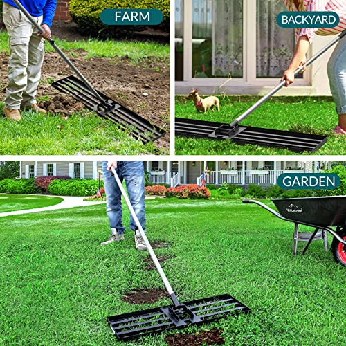 Walensee Lawn Leveling Rake, 17"x10" Heavy Duty Lawn Leveler Tool with 6.5FT Steel Handle, Levelawn Landscape Rake for Topdressing, Soil, Sand, Dirt, Small Yard, Garden, Golf Course - size: 6.5FT 17"x10"