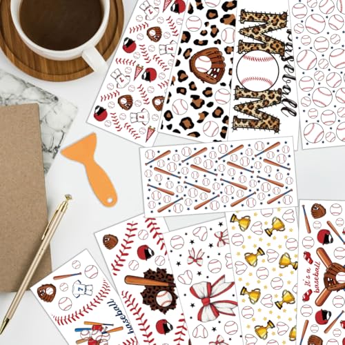 arricraft 10 Sheets Baseball Theme UV DTF Cup Wrap for 16OZ Glass, Baseball Helmet Glove Whistle Trophy Rub on Decals PVC Transfer Stickers for DIY Cups Wood Funiture 24x11cm/9.4x4.3inch - style: Baseball Theme