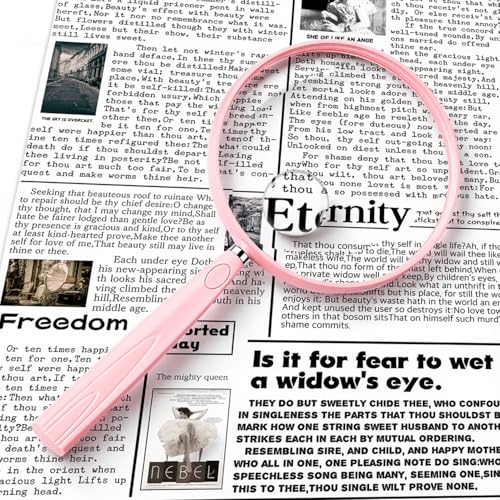 Feosky Handheld Reading Magnifier, 10X Magnifier, 130mm Shatterproof Lens, Non-Slip Handle for Adults Close Work, Seniors Reading and Nature Exploration, Hobby Observation(Silver) - color: Silver, size: 130mm