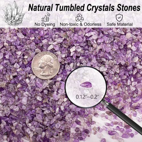 0.5 Lb/230g Amethyst Crystal Chips Bulk Tumbled Crushed Stones 3-5mm, Natural Crushed Crystal Quartz Healing Stones Rocks for Vases Filler, Aquarium Gravel Rocks, Succulent Plants Decor - color: Clear & Amethyst, size: 0.5 LB