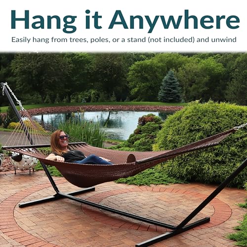 Sunnydaze Soft-Spun Polyester Rope Double Hammock for Outside - 600-Pound Weight Capacity Extra Large Hammock - Mocha - color: Mocha