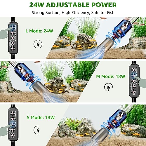 Electric Aquarium Vacuum Gravel Cleaner: 24W Fish Tank Vacuum Gravel Cleaner with Strong Suction for Automatic Water Change Algae Remover Sand Wash Water Shower and Water Circulation, Timed Off - color: Black