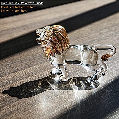 YU FENG 5.5inch Crystal Lion Figurine Collectible,Blown Painted Glass Art Wildlife Animal Sculpture Ornament Handmade Crystal Paperweight Decor Gifts,Clear - style: Lion