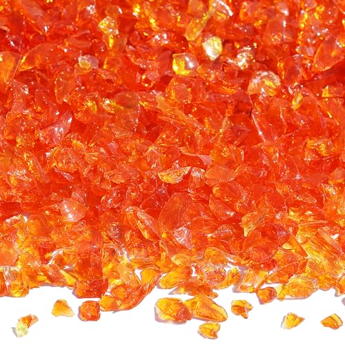 QYGL Crushed Glass for Resin Art, DIY Crafts, and Home Decor - 0.9LB Orange Broken Glass Pieces 3-6mm, for Vase Fillers, Tabletop Fire Pit, and Aquarium Rocks - color: Orange