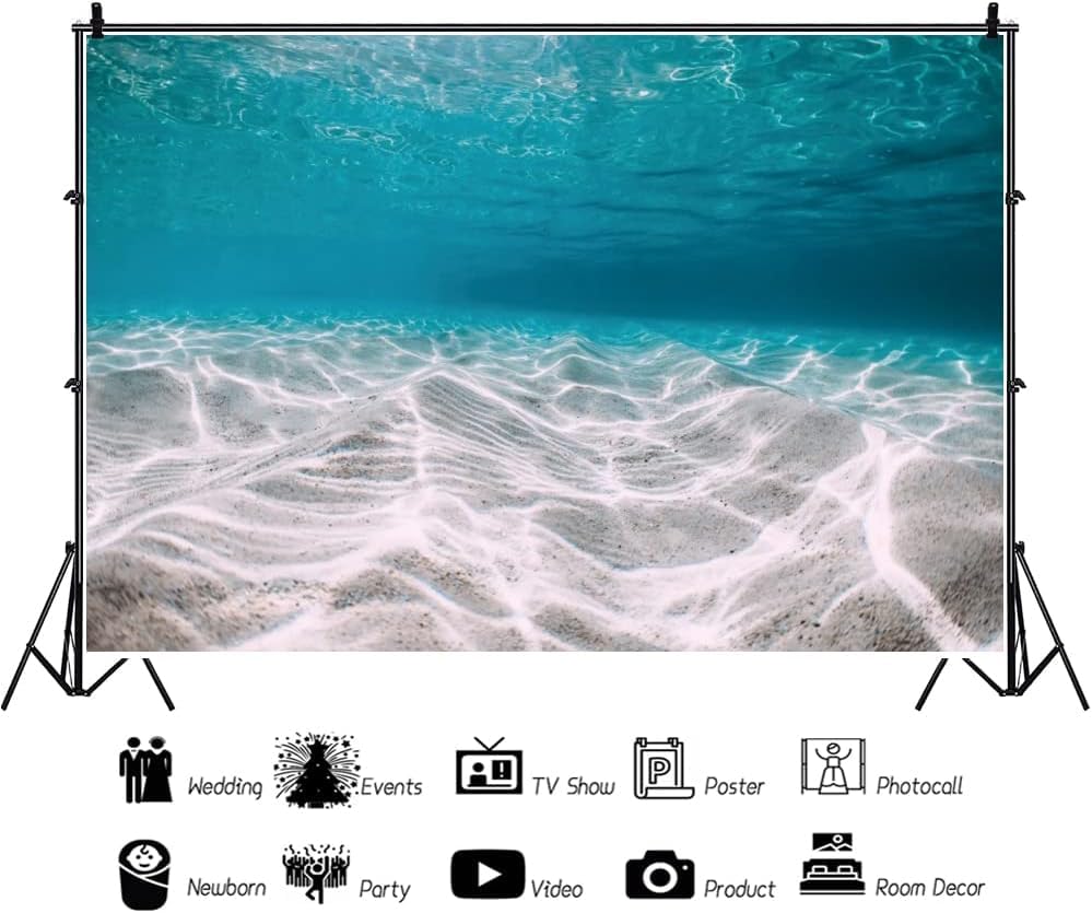 Renaiss 7x5ft Under The Sea Backdrop Blue Sea Water Ocean Sunshine Sunlight Deep Underwater World Aquarium Photography Background for Travel Holiday Seaside Party Decor Photo Studio Props - color: WSNWH17697, size: 7x5ft