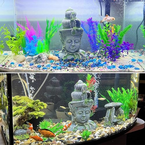 Aquarium Buddha Head Statue Decorations,Fish Tank Resin Large Buddha Sculpture Ornament,Betta Hideout Cave Sleep Rest Play for Small Fish Shrimp Lizard Gecko Small Reptile(3 Pack)