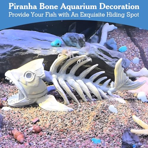 kathson Fish Tank Decorations Resin Piranha Skeleton Aquarium Decor Reptile Tank Accessories Ornament Fish Bone Hideout for Shrimp Lizards Geckos Spiders - style: Piranha Skeleton