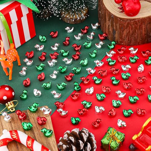 120Pcs Mini Duck Statue Golden Duck Figurines Micro Garden Landscape Dollhouse Cake Decoration Potted Plants DIY Craft Charms for Party Gift(Red Green Silver) - style: 120Pcs Ducks-Red Green Silver