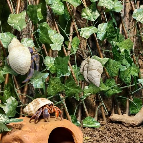 Reptile Hermit Crab Climbing Wall Toys, Bearded Dragon Climb Accessories, 15.75 in Sweet Potato Leaves Retractable Hedge Fence Background, Gecko Spider Tank Decoration with Suction Cups - color: Sweet Potato Leaves Reptile Climbing Wall
