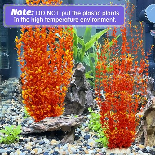 Hamiledyi Aquarium Plastic Plants Aquarium Decor Artificial Fish Tank Plants,Tall Fish Tank Decorations, Extra Large Aquarium Plant 23.6-inch Tall,2PCS（Orange Style A） - color: Orange（style A）