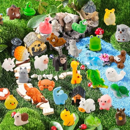 42 Pcs Mini Resin Animals 42 Styles Resin Animals Figurines Bulk for Micro Fairy Party Favors Garden Hide Accessories Dollhouse Crafts Decor - style: 42Pcs-Animals