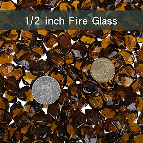 Onlyfire 1/2-Inch Polygon Fire Glass, 10 Pound Pack Glass Rock for Fireplace Fire Pit & Lanscaping, High Luster Amber - color: Amber, size: 1/2 inch