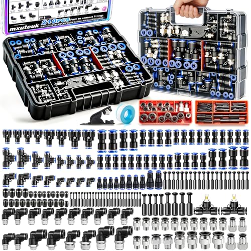 mxuteuk 210PCS Air Line Quick Connect Fittings,1/8",1/4",5/16",3/8",1/2",4/6/8/10mm OD Push to Connect Fittings,Quick Connect Air Hose Fitting,Quick Release Pneumatic Kit - style: 210PCS 1/8",1/4",5/16",3/8",1/2",4/6/8/10mmOD kits