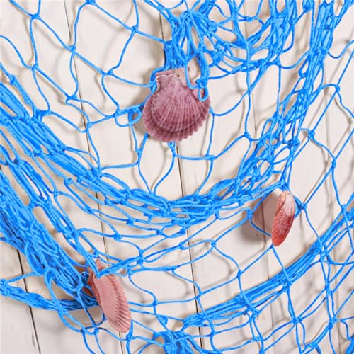 79 x 59 inch Nature Fish Net Wall Decoration with Shells, Ocean Themed Wall Hangings Fishing Net for Beach Party,Wedding,Photographing Decoration - color: 1pack Skyblue
