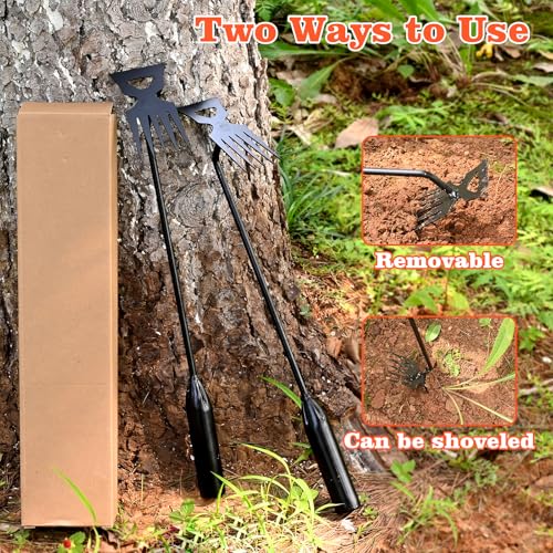 BokingOne Weed Puller Tool Garden Weed Pulling Tool, 4-Tine Manganese Steel Weeder Tool - Black Coated Forged Portable Garden Hand Weeder for Farm, Orchard & Garden (2Pack) - color: 5-Tine black