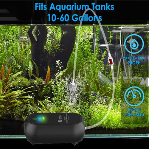 AquaMiracle USB Aquarium Air Pump Rechargeable Aerator for Bait Bucket, Portable Battery Powered Air Pump for Aquarium, Fish Tank Air Pump for Outdoor Fishing, Power Outage & Emergency - color: Black(For Tanks up to 60Gal)