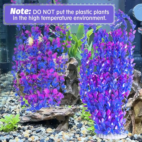Hamiledyi Aquarium Plastic Plants Aquarium Decor Artificial Fish Tank Plants,Tall Fish Tank Decorations, Extra Large Aquarium Plant 23.6-inch Tall,2PCS（Purple Style A） - color: Purple（style A）