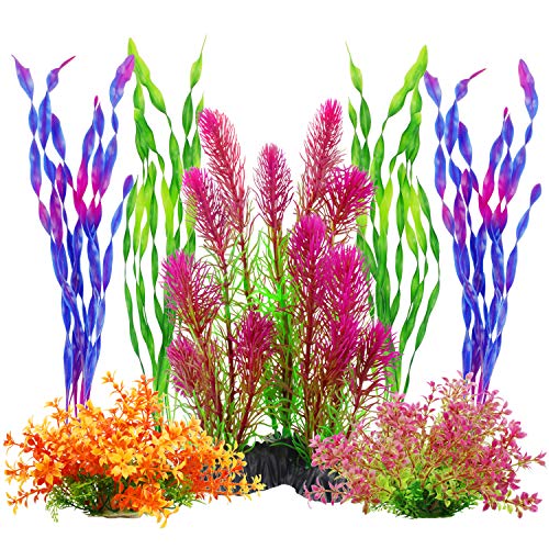 MyLifeUNIT Artificial Aquarium Plants, Plastic Fish Tank Plants for Aquarium Decorations, Pack of 7 (Style A)