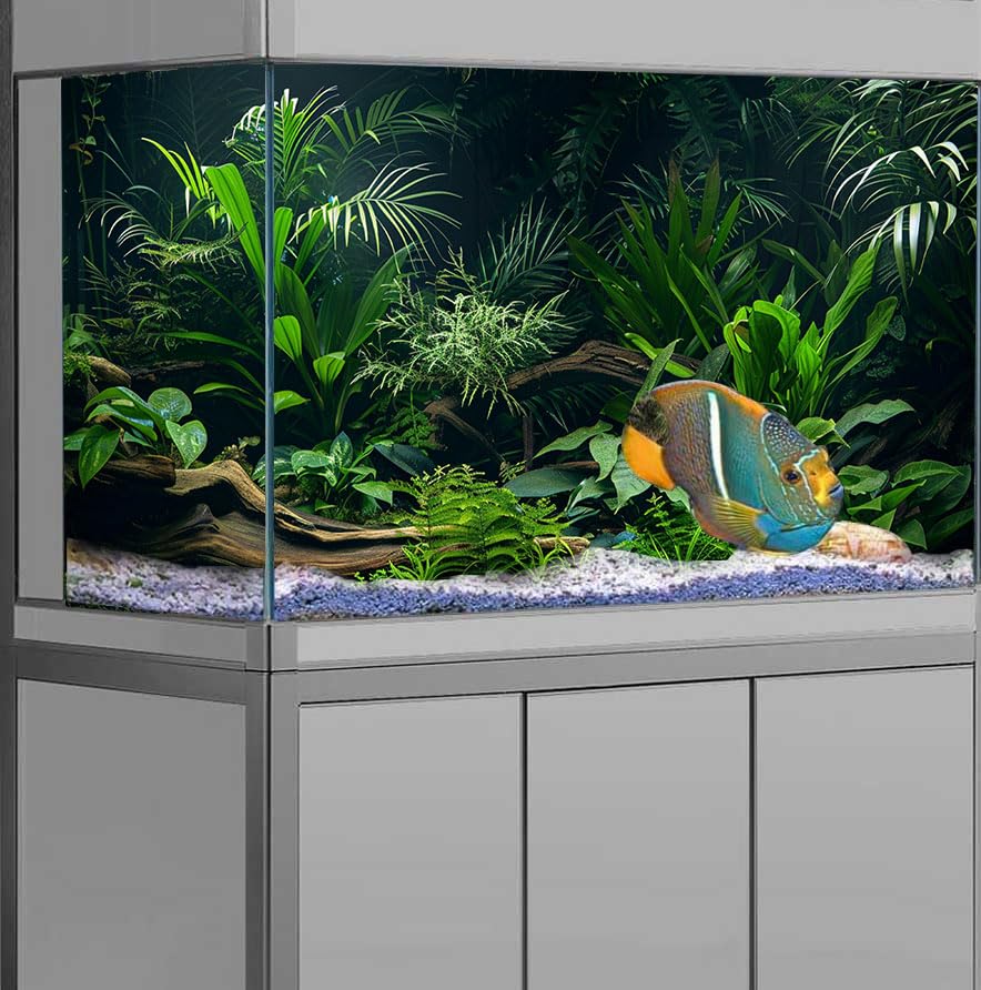 Aquarium Background, Aquatic Plant River Bed & Lake Tropical Undersea Tree Branch Fish Tank Background, 6 EVA Double-Sided Tapes 36x18 inches/90x45 - color: Fish, size: 36"L x 18"W