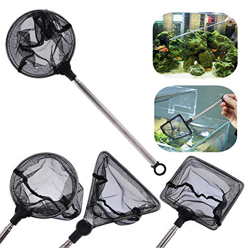 TOPINCN Fishing Landing Net, Round, Triangle (Optional), Compact, Adjustable, Telescopic Folding Handle, Stainless Steel, Approx. 16cm - 44cm, Ideal for Aquarium Fishbowl Fishes Shrimps - color: Round