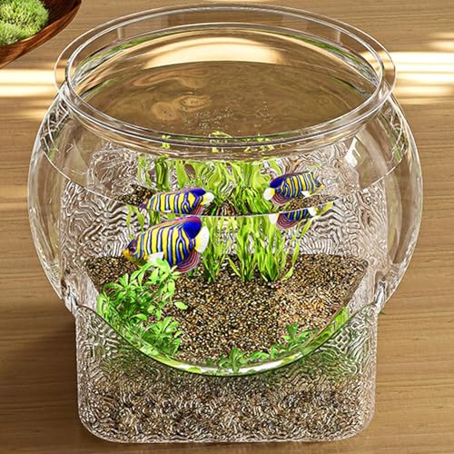 Fish Bowl P-lastic, Clear Round Shatterproof Desktop Aquarium Betta Fish Bowl for Centerpiece Home Decor - size: 19x19x16.6cm